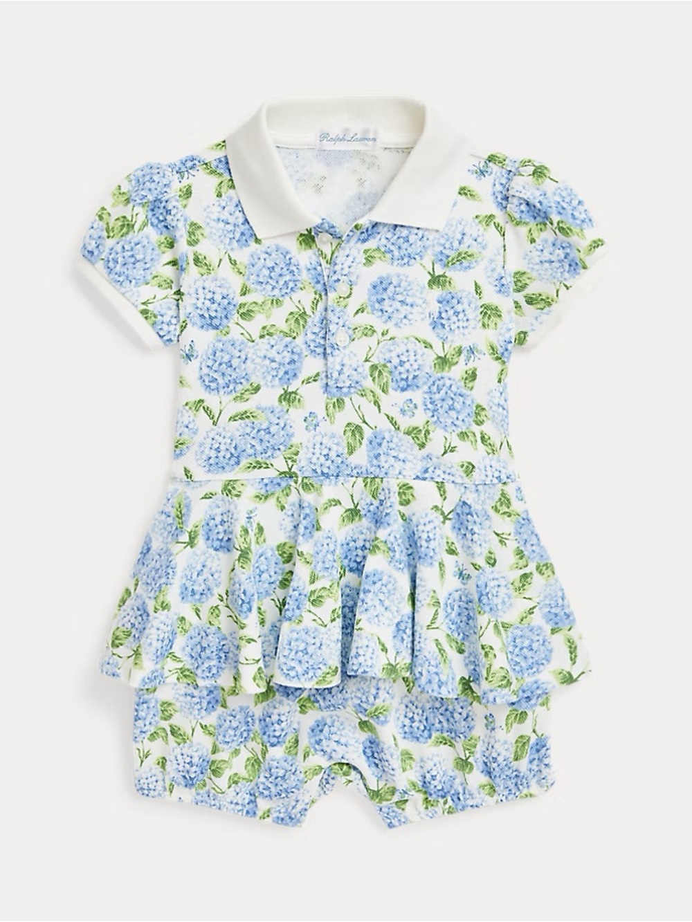 Ralph Lauren White Polo Dress with Blue Hydrangea Print